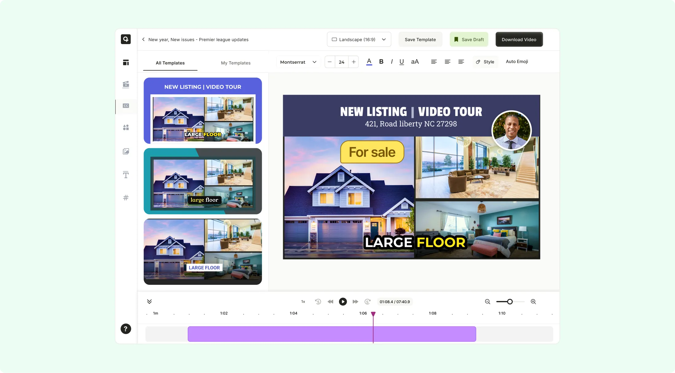 Shows Real Estate templates on vidyo.ai to get 3x leads